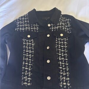 St. John's Bay Black and White Jean Jacket with Geometric Pattern
